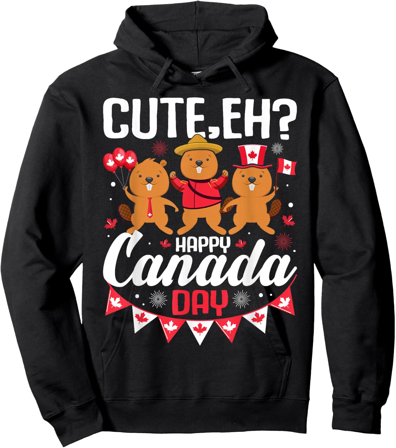 Cute Eh Happy Canada day Flag for Boys girls Kids Toddler Hoodie - Hoodie | Black