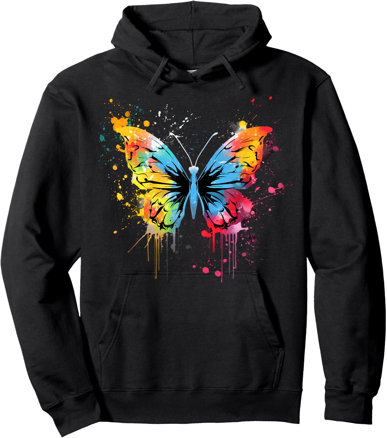 Artistic Colorful Pop Art painted Butterfly Hoodie - Hoodie | Black