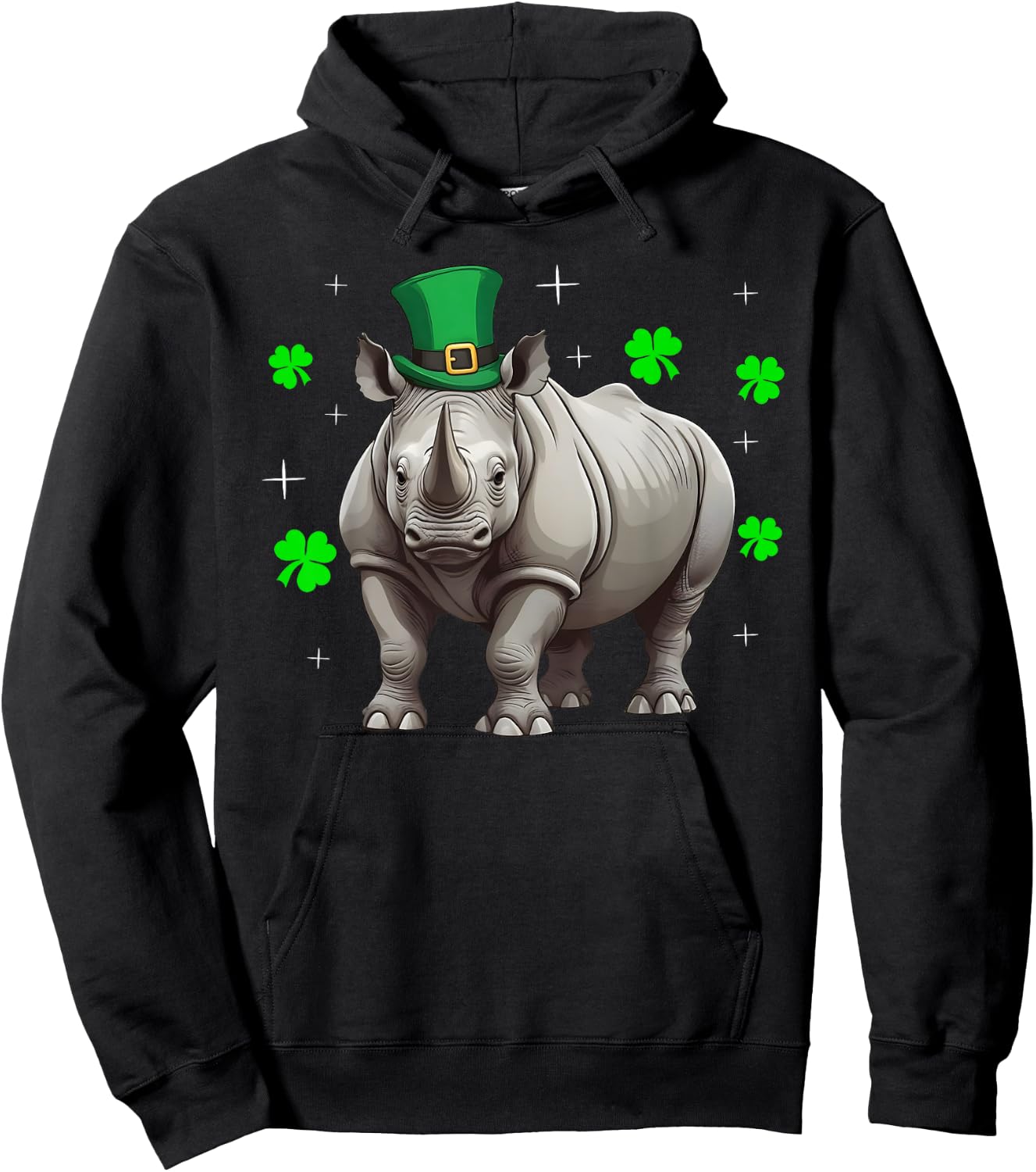 Irish Shamrock Leprechaun Hat Rhino St Patrick's Day Hoodie - Hoodie | Black