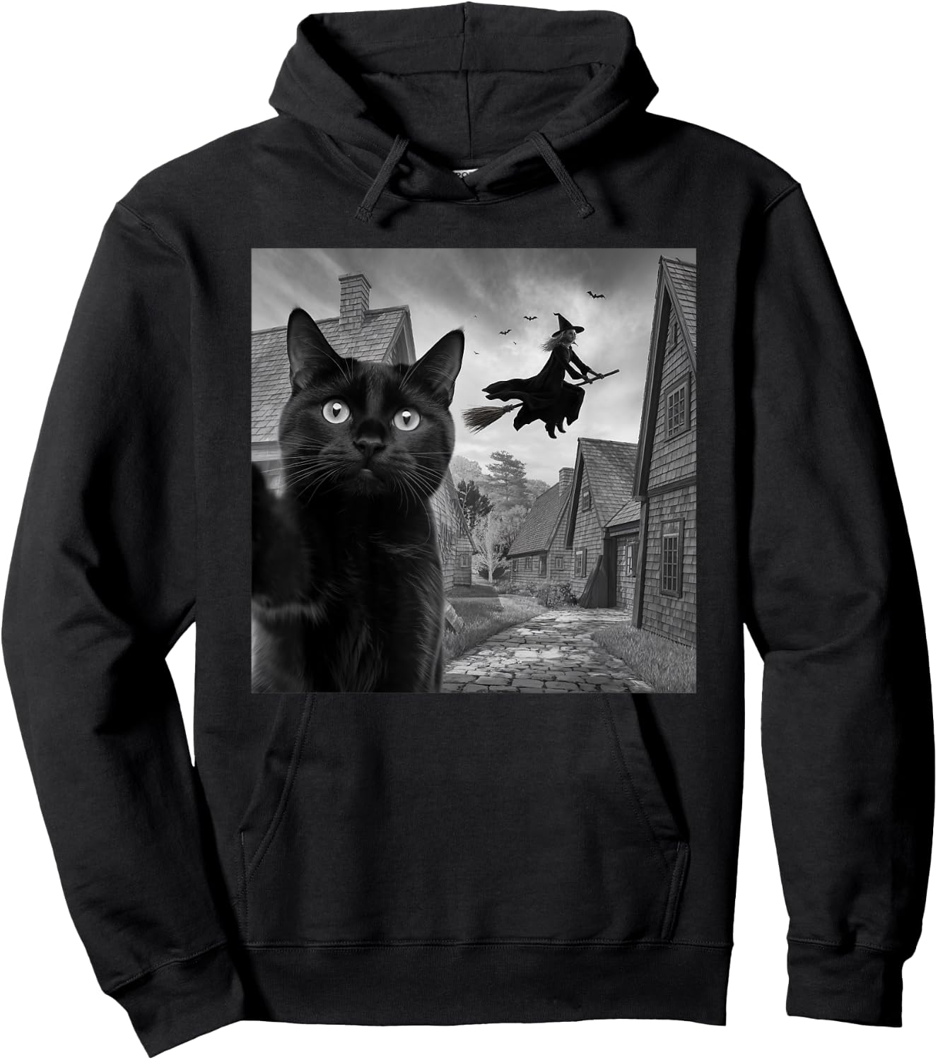Witch and Black Cat Selfie Photo Halloween Magic Lovers Hoodie - Hoodie | Black