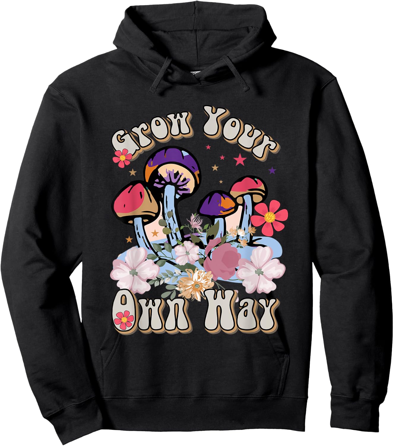 Grow Your Own Way Mushroom Flower Groovy Hoodie - Hoodie | Black