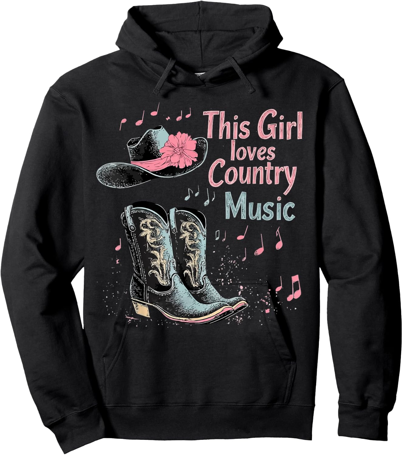 This Girl Loves Country Music Texas Boot Cowgirl Music Lover , Black, S Hoodie - Hoodie | Black
