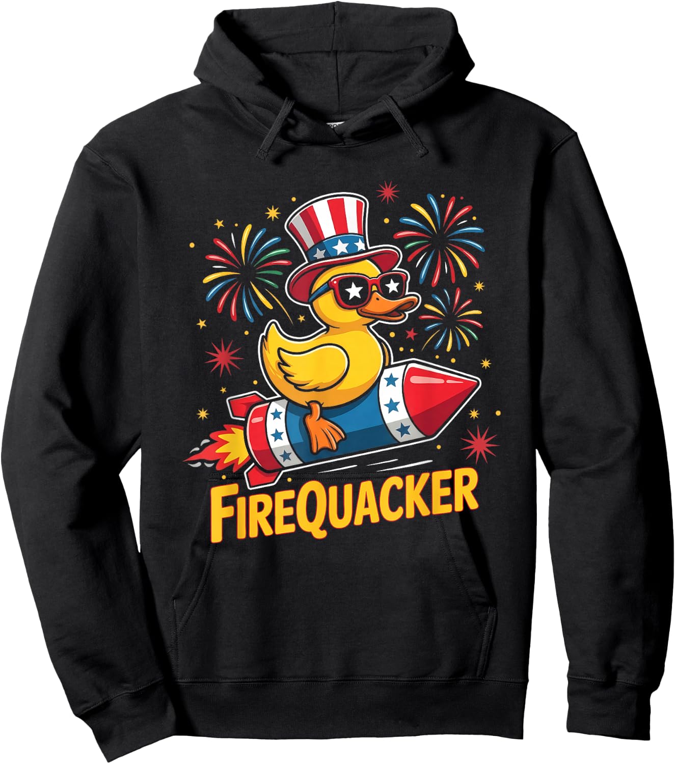 4th of July Duck Firequacker Patriotic Fourth of July Funny Hoodie - Hoodie | Black