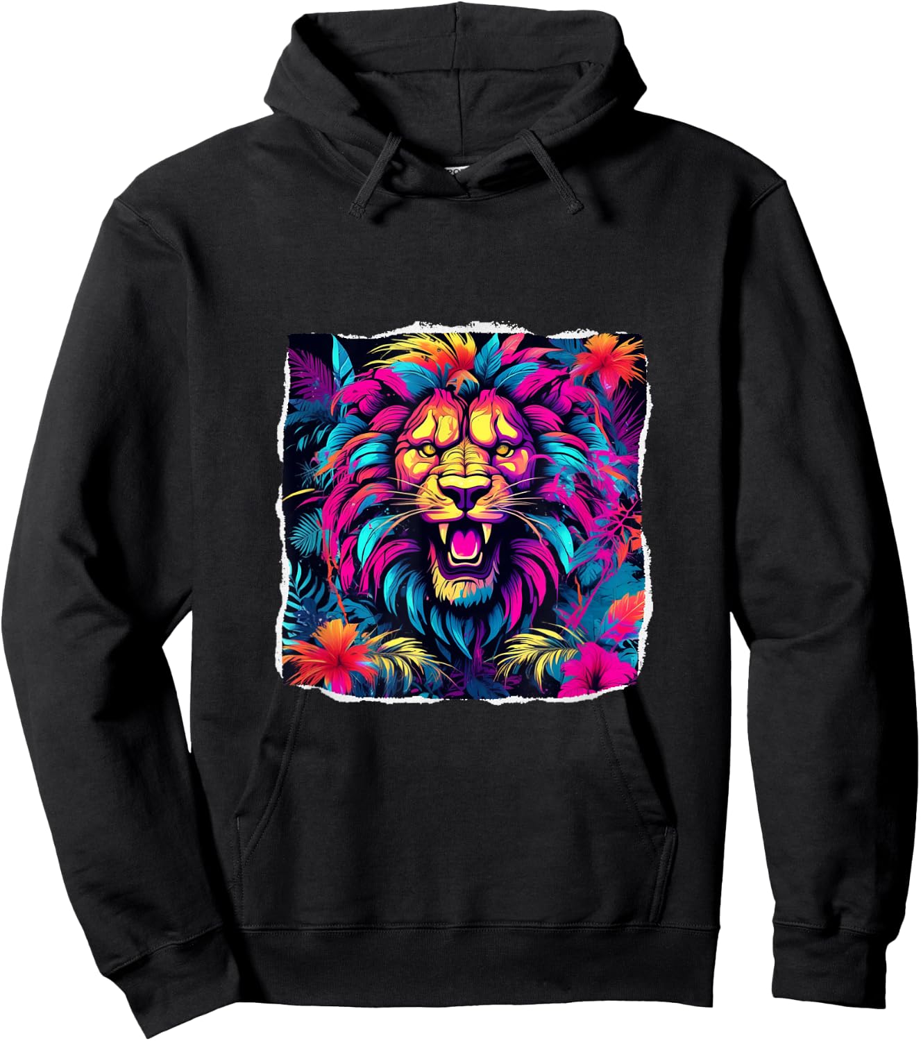 Neon Mane Lion Art: Colorful Jungle Design for All Hoodie - Hoodie | Black