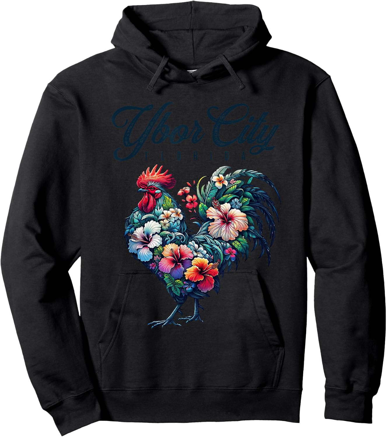 Ybor City Florida Tropical Chicken With Hibiscus Hoodie - Hoodie | Black