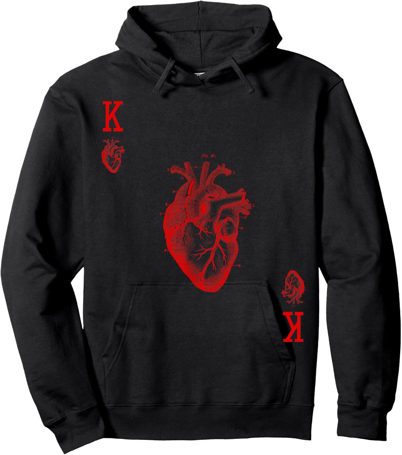 King of Hearts Vintage Crown Engraving Card Hoodie - Hoodie | Black