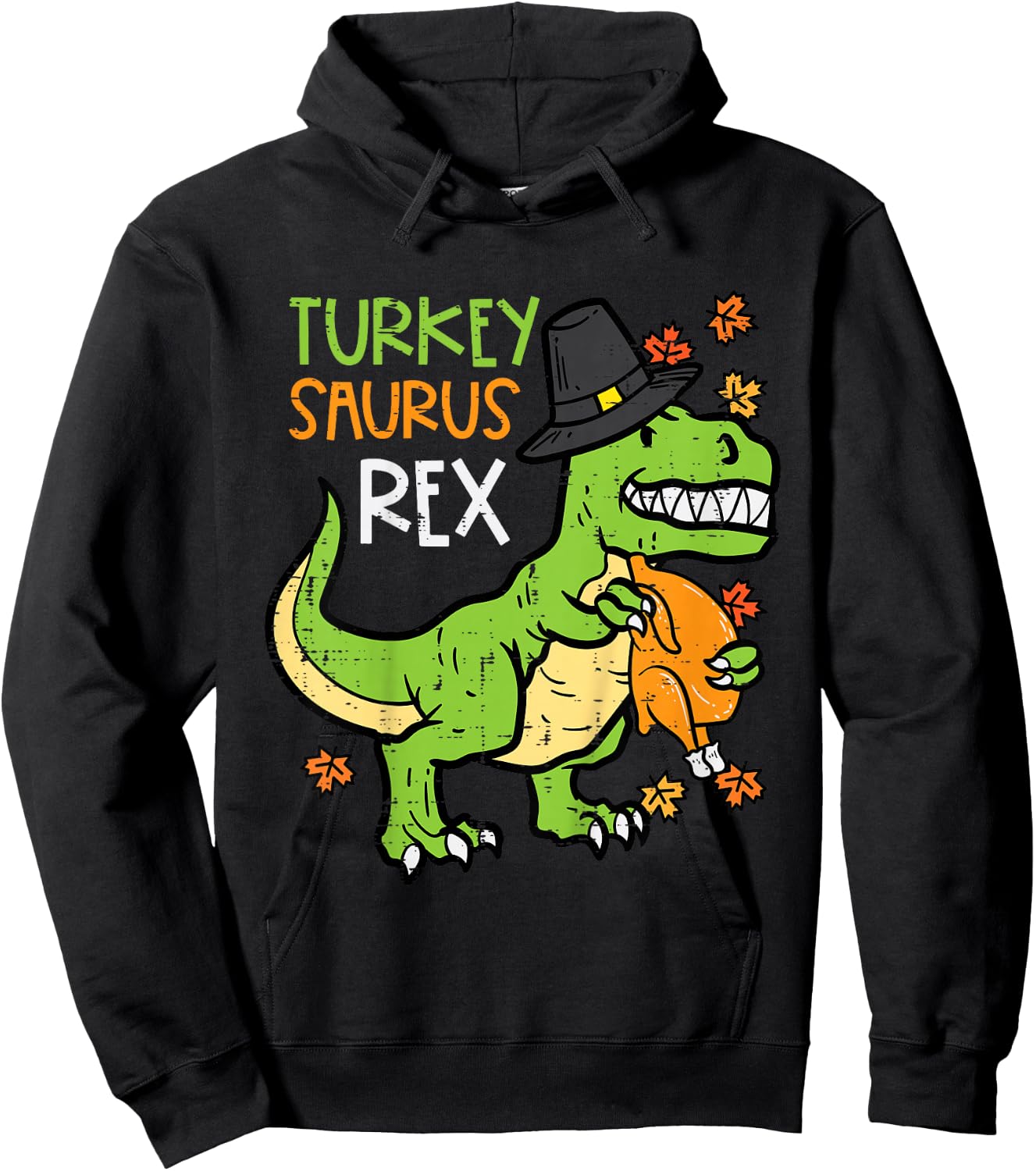 Kids Thanksgiving Turkey Saurus Rex Dino Fall Boys Kids Toddler Hoodie - Hoodie | Black