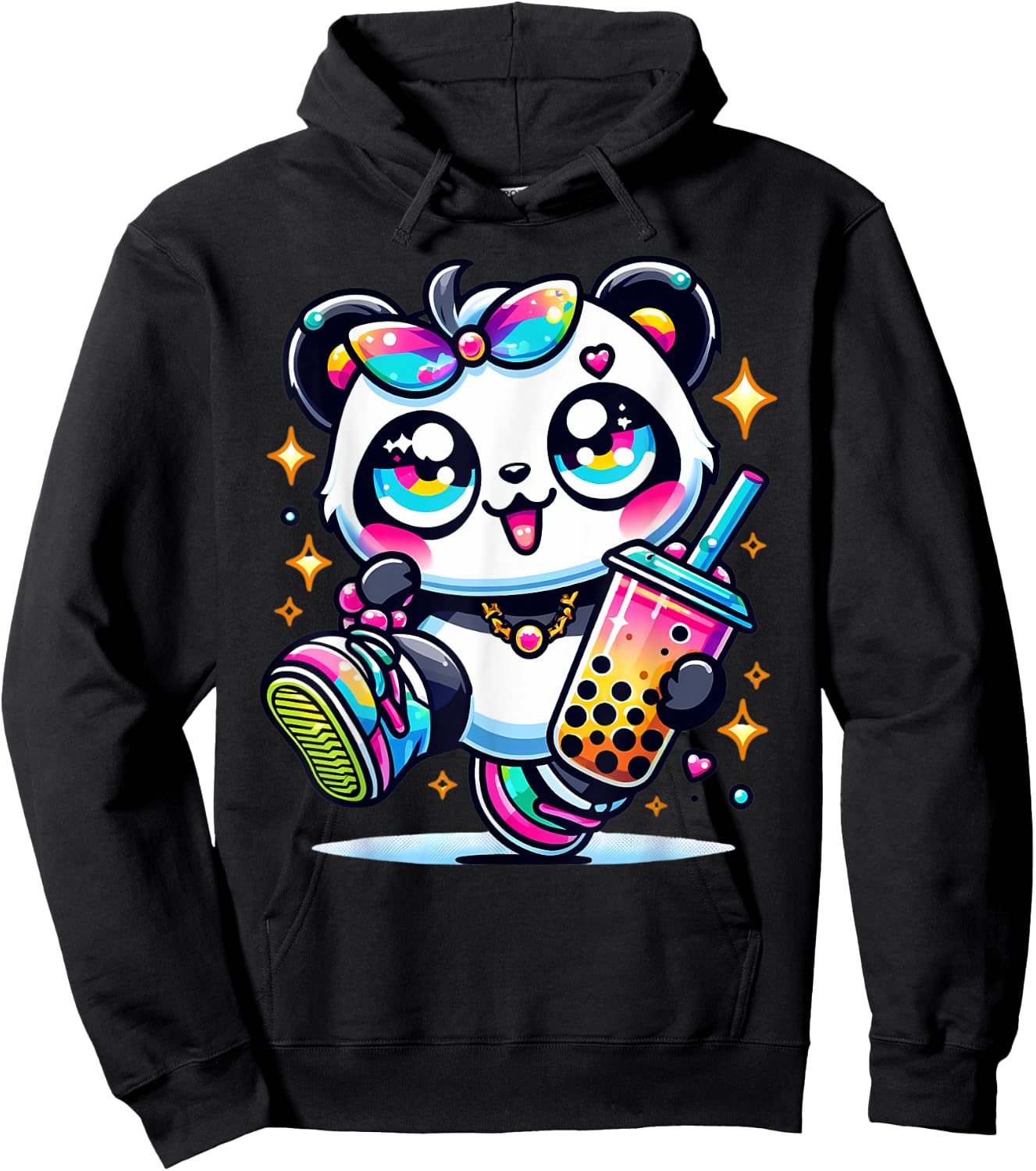 Panda Kawaii Boba Bubble Tea Anime Cute For Kids Hoodie - Hoodie | Black