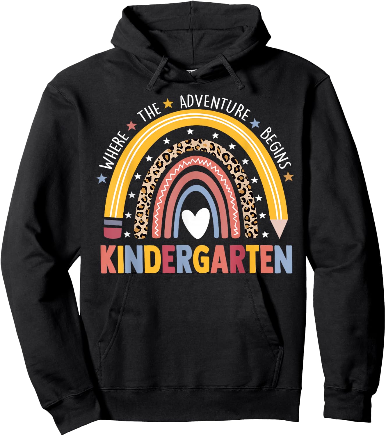 Kindergarten Where The Adventure Begins Leopard Rainbow Hoodie - Hoodie | Black