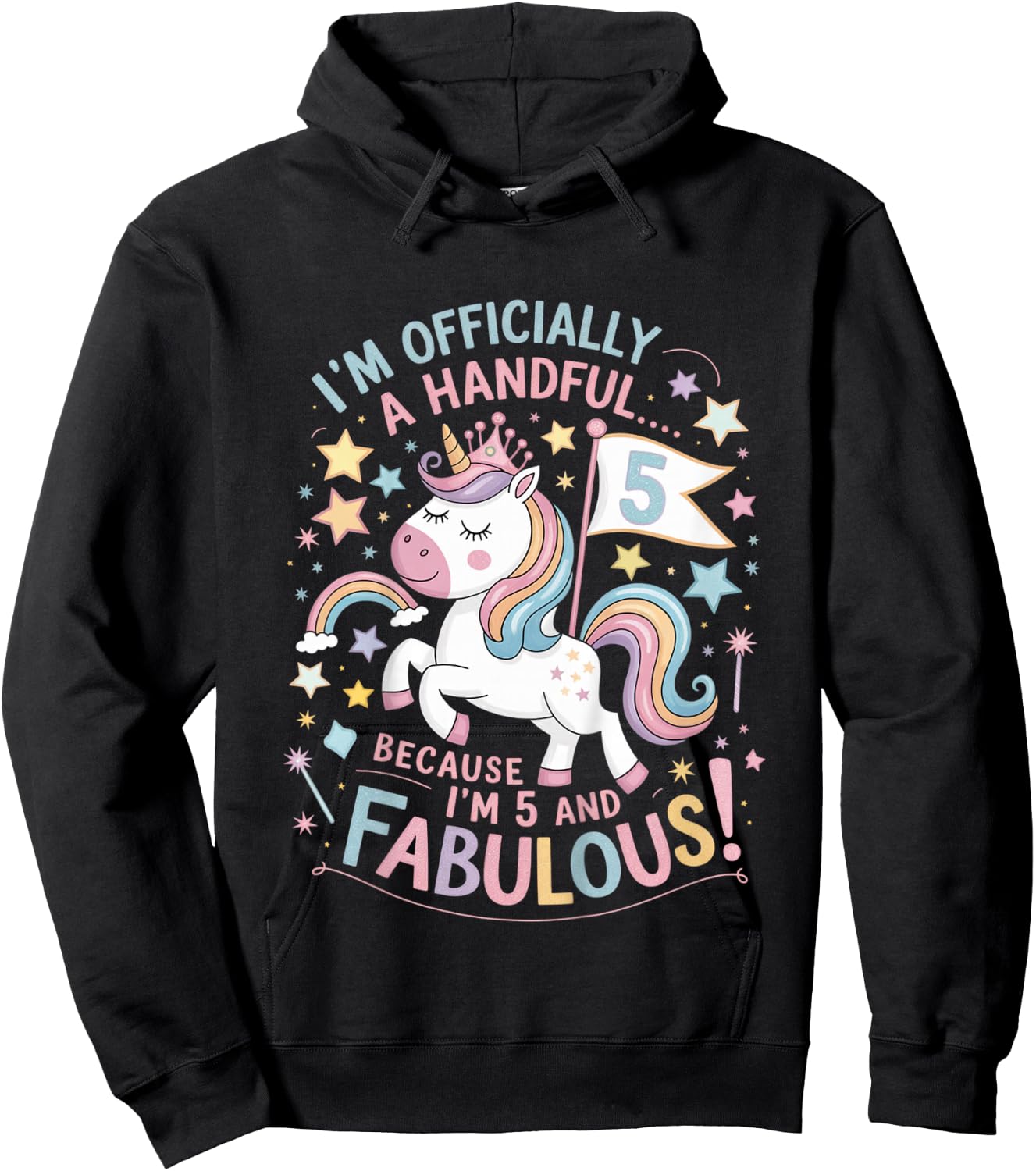 Kids I'm Officially A Handful Unicorn 5th Birthday Girl Shirt Hoodie - Hoodie | Black
