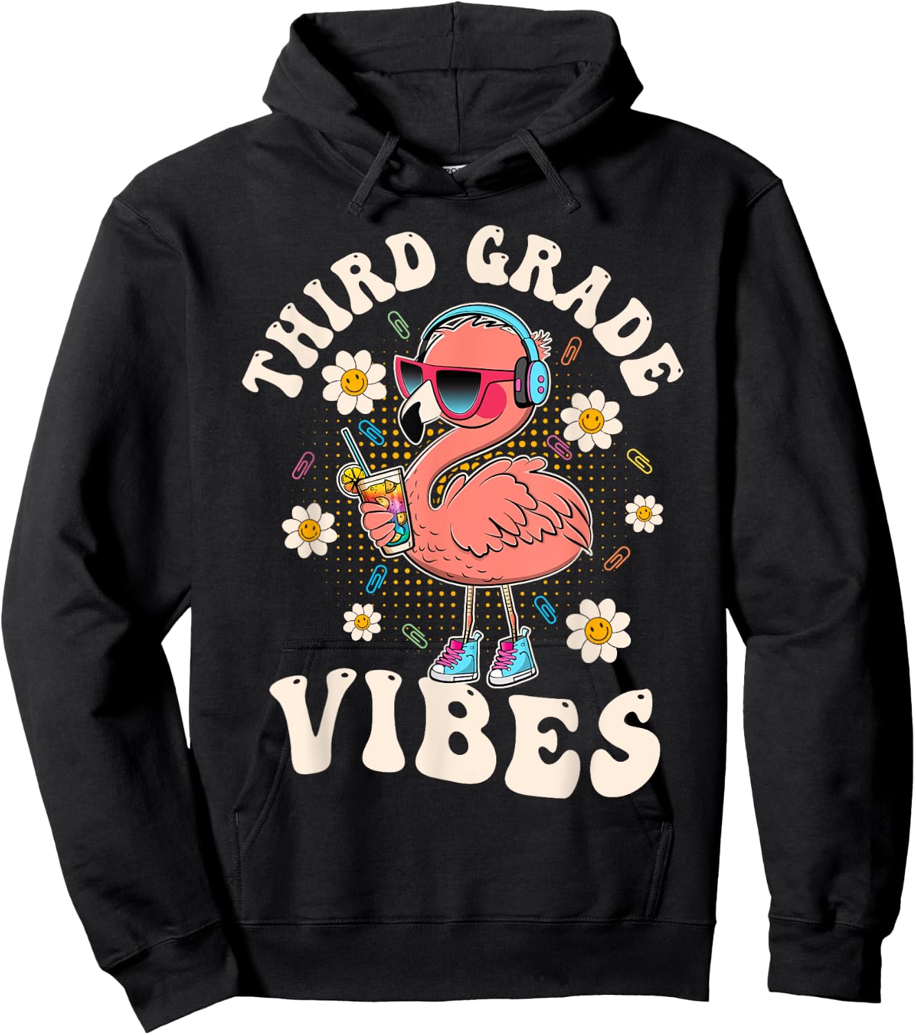 Flamingo Back to School Third Grade Vibes Teacher 3rd Grade Men Women Girls Kids Hoodie - Hoodie | Black