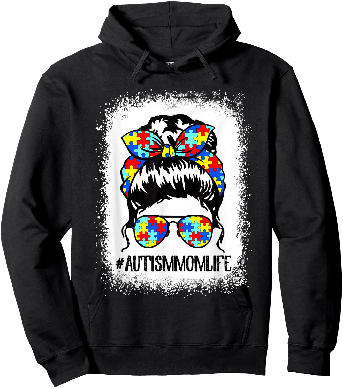 Autism Mom Life Messy Bun Sunglasses Bandana Mother's Day Hoodie - Hoodie | Black