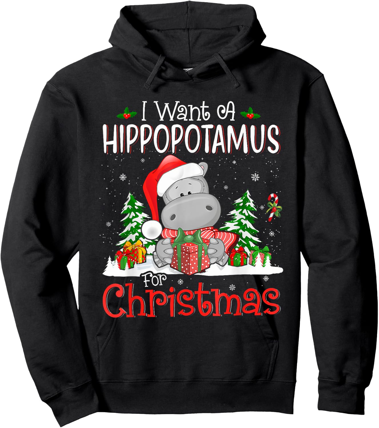 I Want A Hippopotamus For Christmas Xmas Hippo for Kid Women Hoodie - Hoodie | Black
