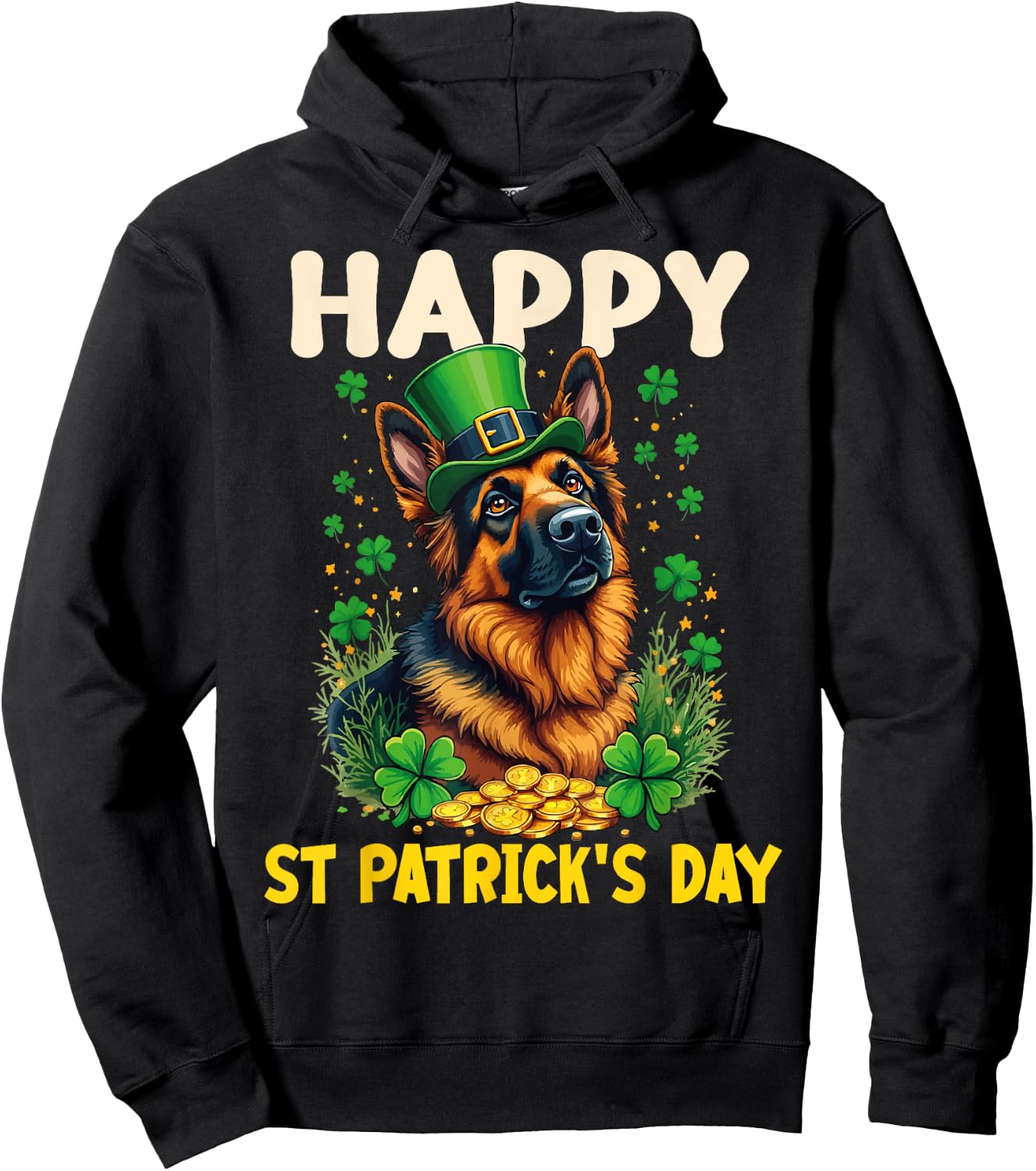 Happy St Patrick's Day German Shepherd Dog St Patricks Funny Hoodie - Hoodie | Black