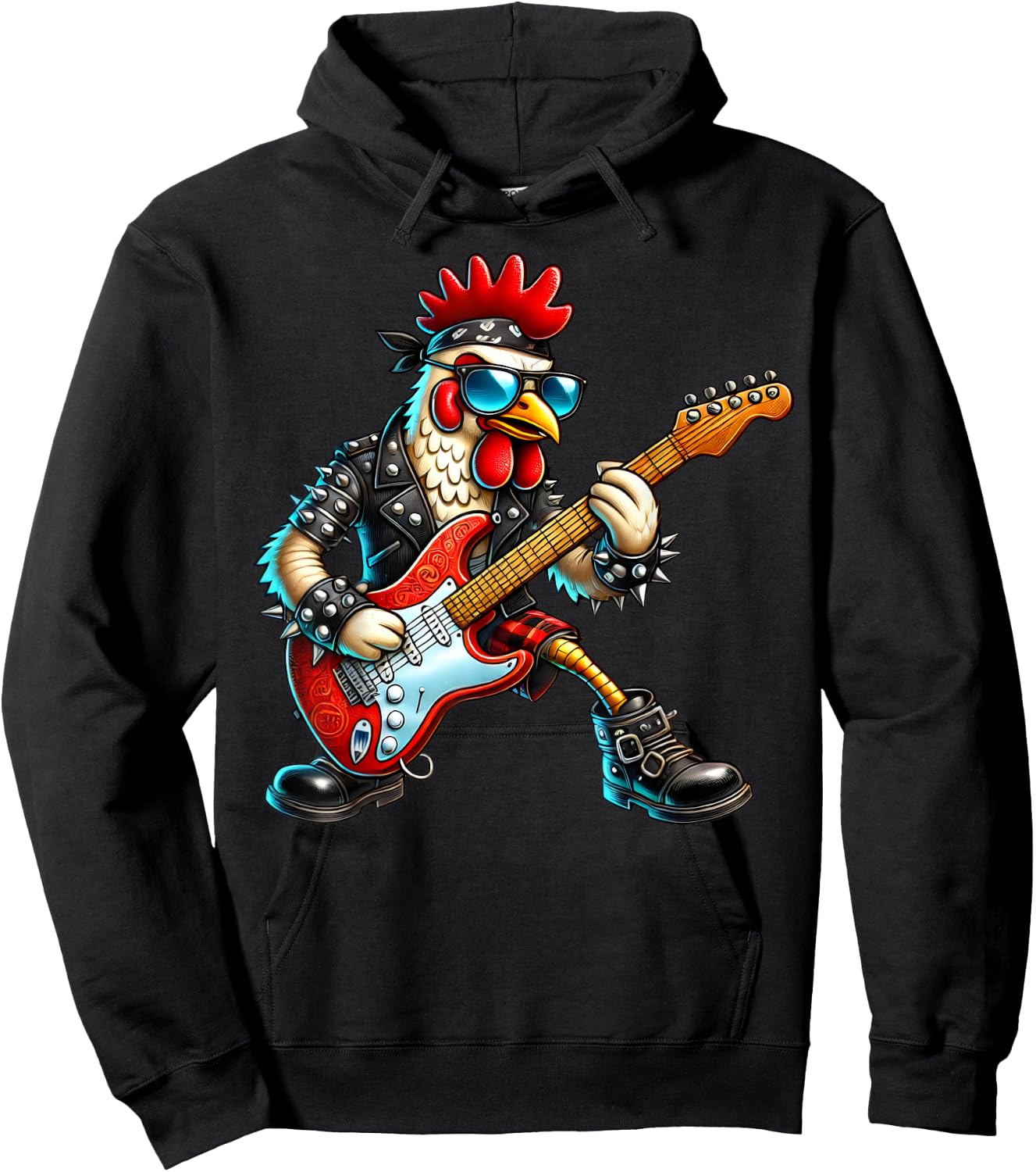 Funny Punk Chicken Rock N Roll Chicken Guitar Band Hoodie - Hoodie | Black