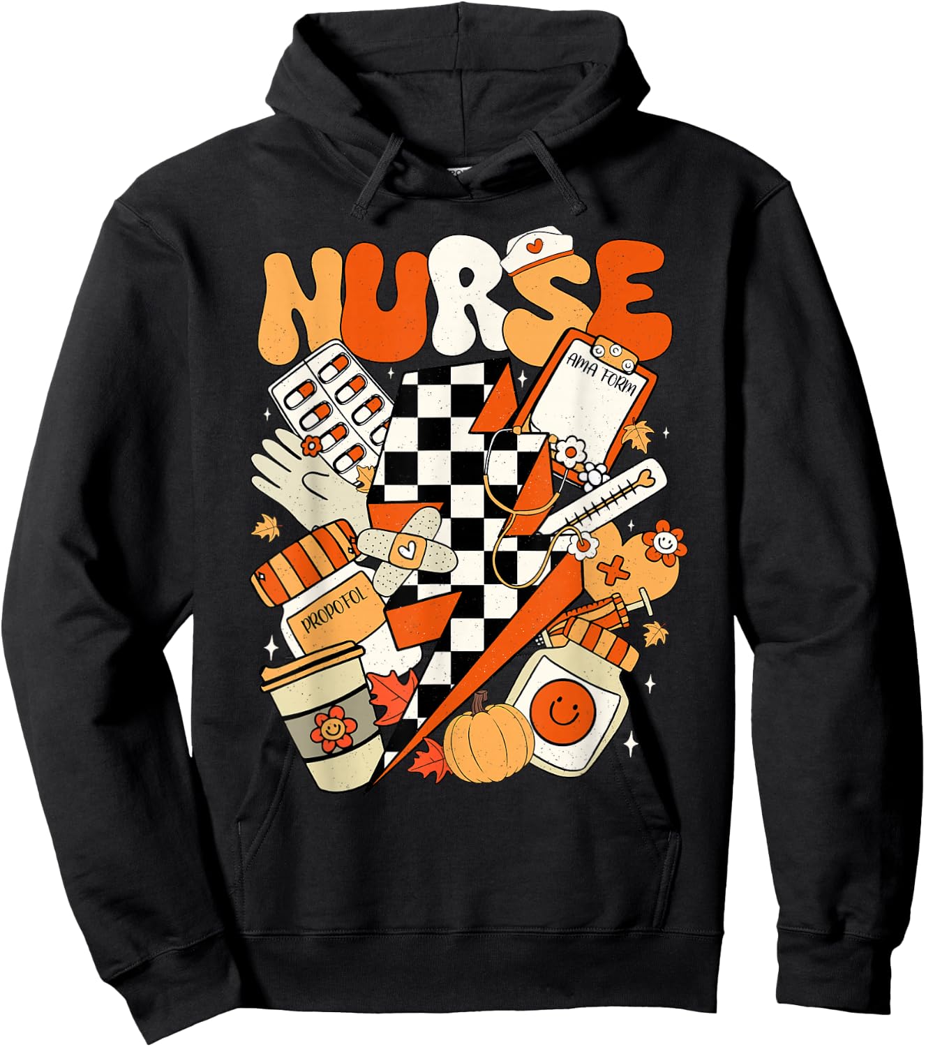 Retro Pumpkin Nurse Life Thanksgiving Fall Autumn Nurse Hoodie - Hoodie | Black