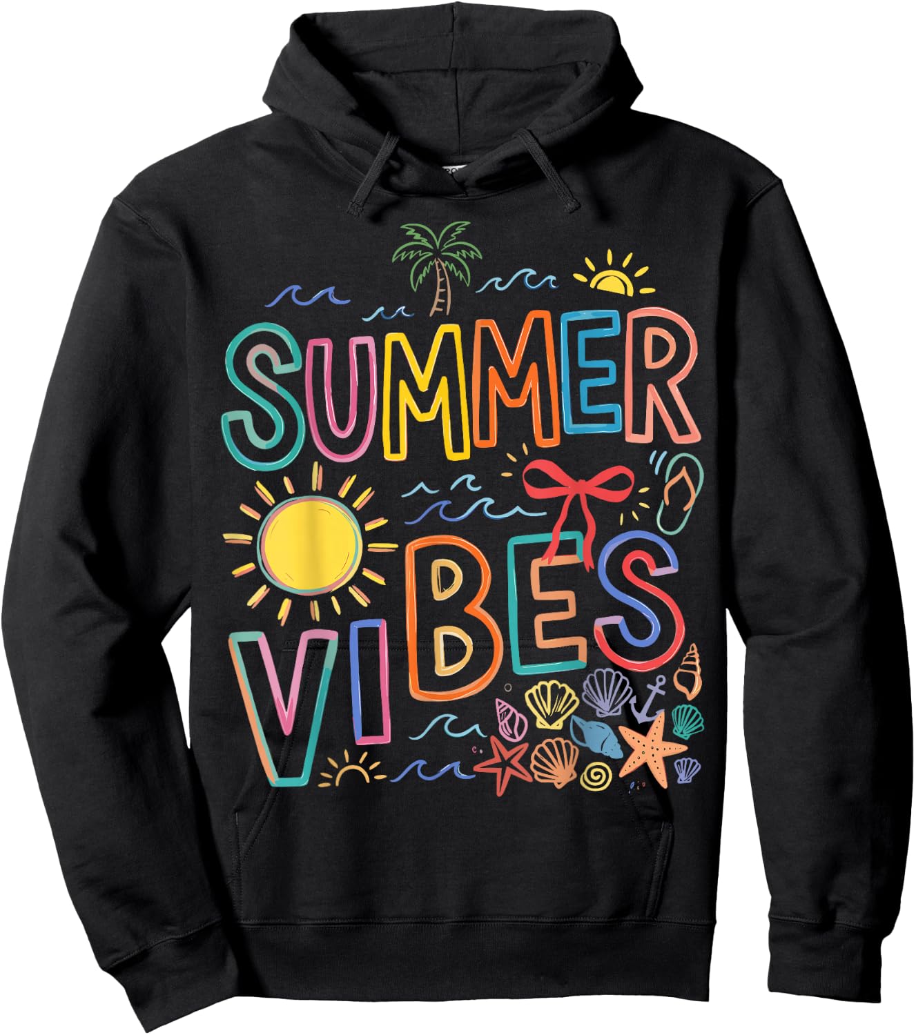 Funny Beach Summer Vibes Women Kids Summer Vacation Hoodie - Hoodie | Black