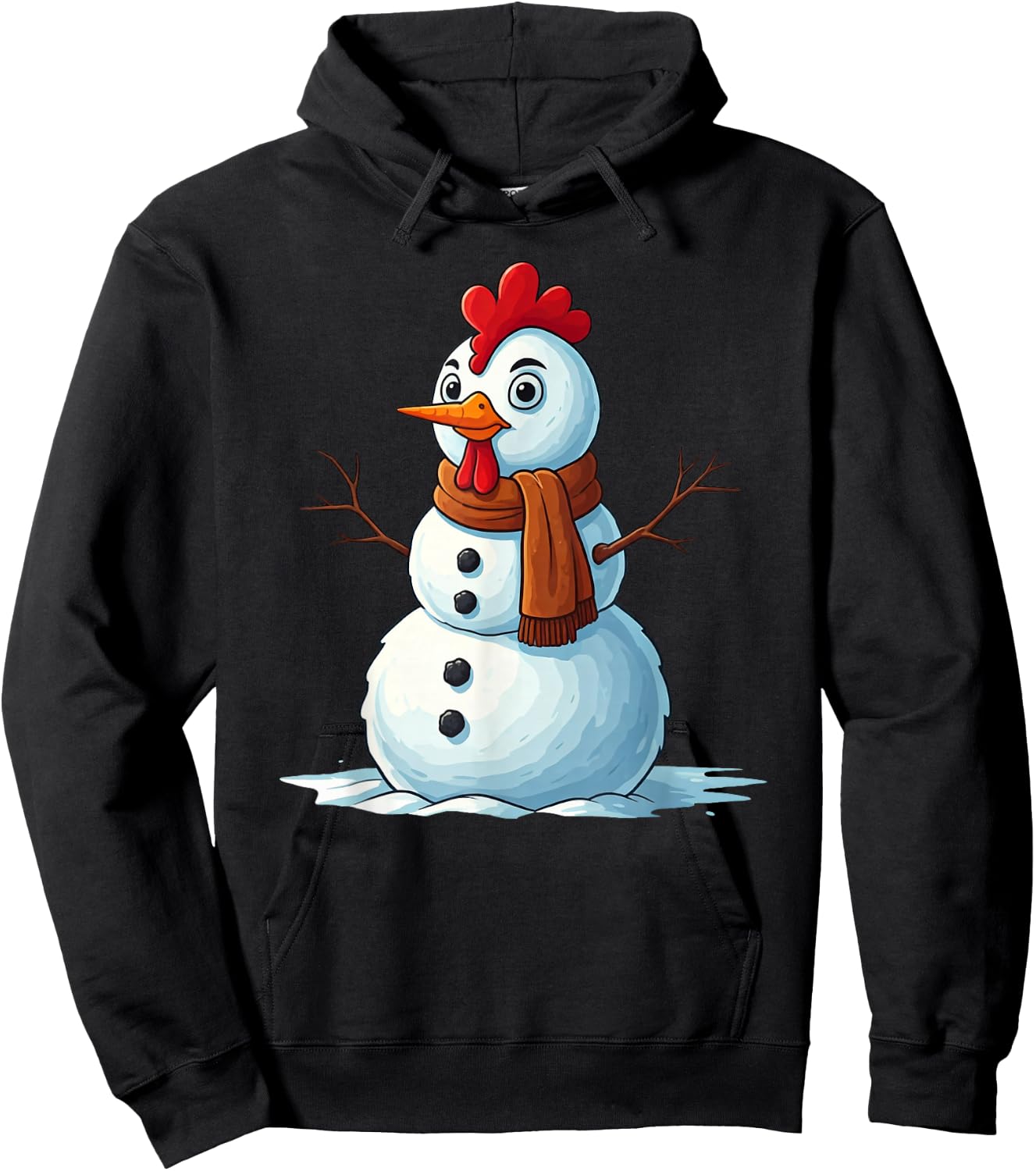 Funny Chicken Snowman Scarf Christmas Kids Hoodie - Hoodie | Black
