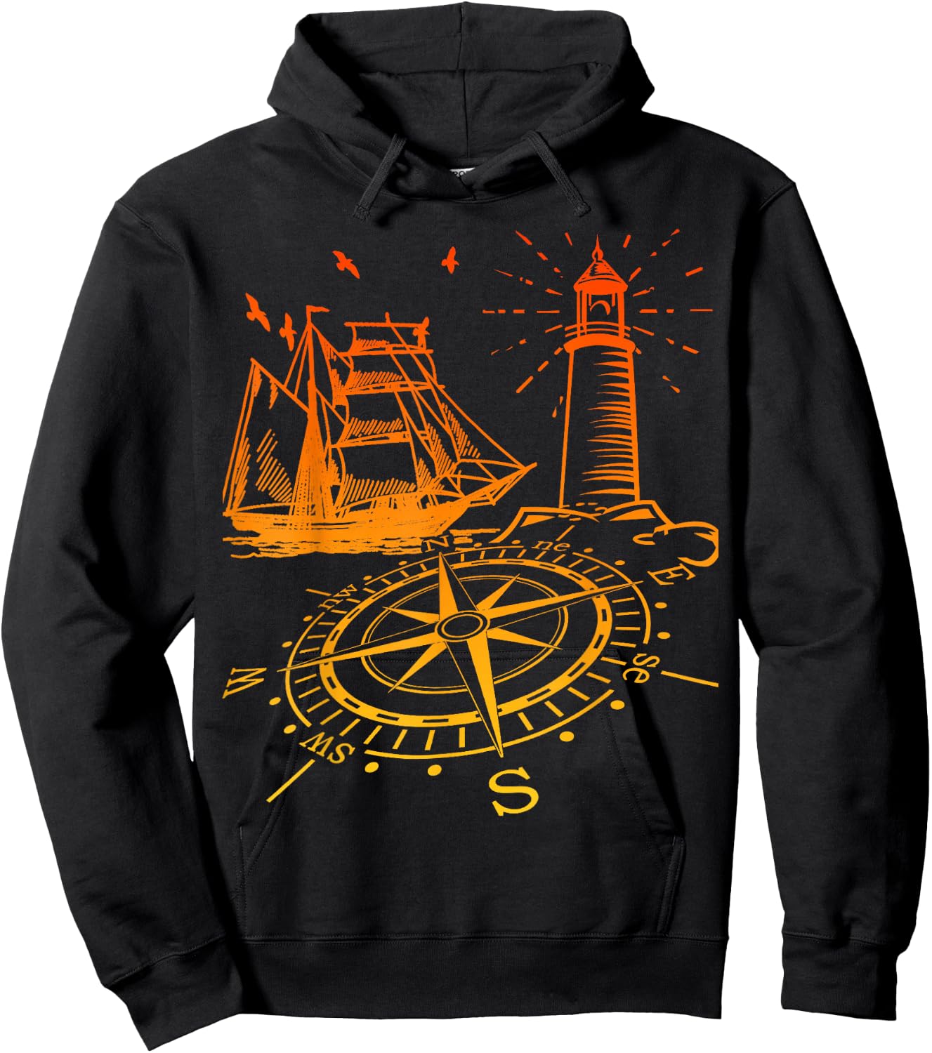 Maritim Kompass Segelschiff Norden Leuchtturm Hoodie - Hoodie | Black