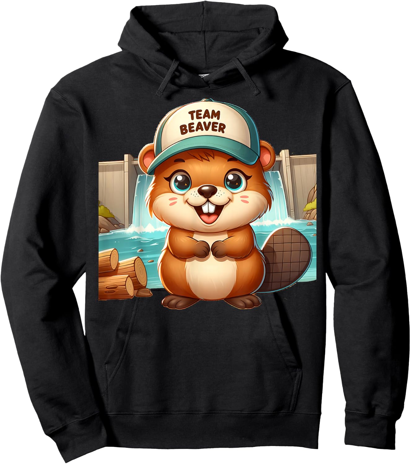 Team Beaver Cartoon Animal Funny Beavers Men Women Kids Hoodie - Hoodie | Black