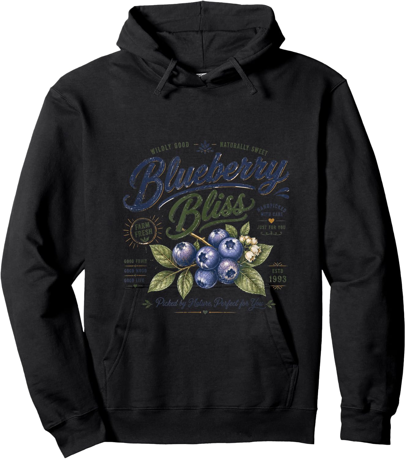 Blueberry Bliss Wildly Good Farm Fresh Vintage Retro Berry Hoodie - Hoodie | Black
