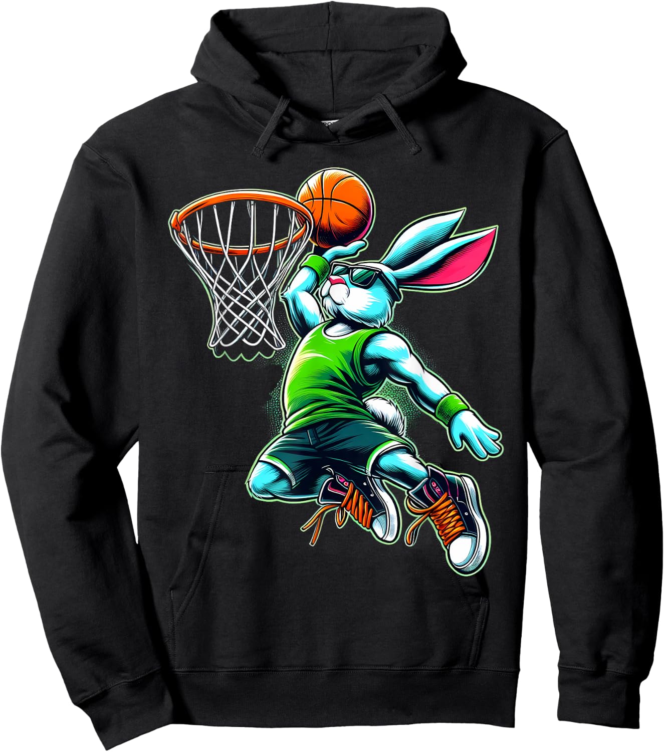 Easter Bunny Basketball Funny Easter Basketball Boys Kids Hoodie - Hoodie | Black