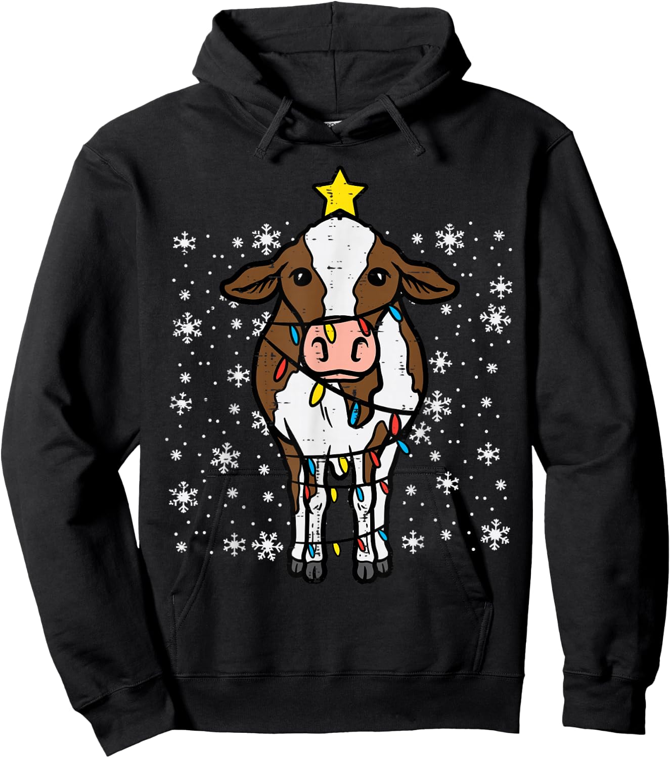 Cow Christmas Lights Funny Xmas Farm Farmer Men Women Kids Hoodie - Hoodie | Black