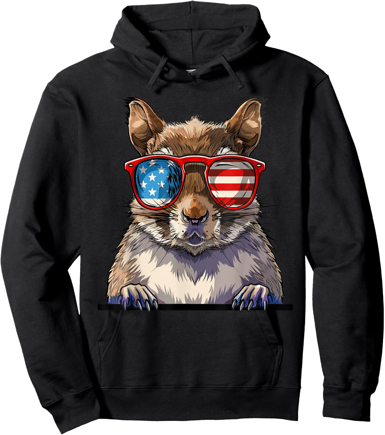 Squirrel USA Flag Funny Squirrel Lovers Mom Dad 4th of July Girls Kids Men Hoodie - Hoodie | Black