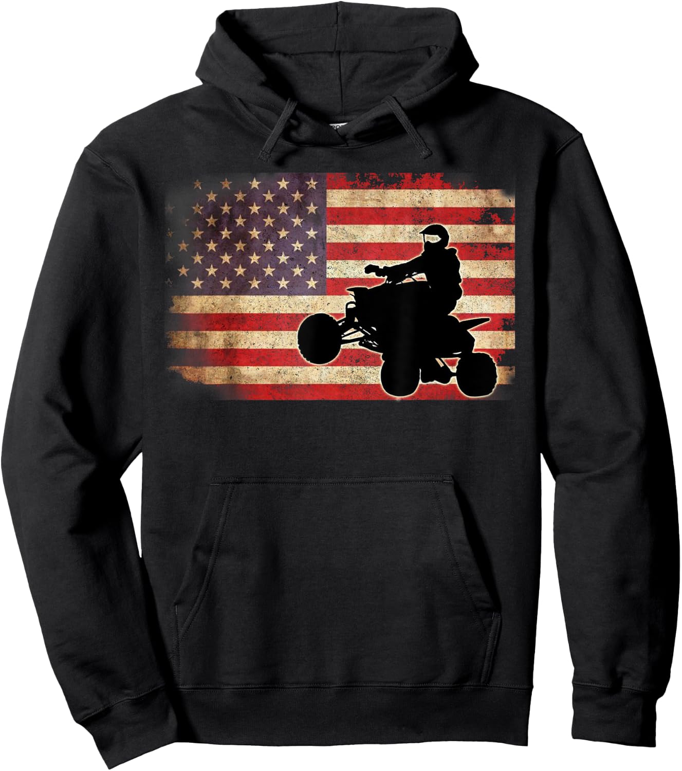 American USA Flag Quad Bike Four Wheeler Gift T Shirt Women Kids Men Hoodie - Hoodie | Black