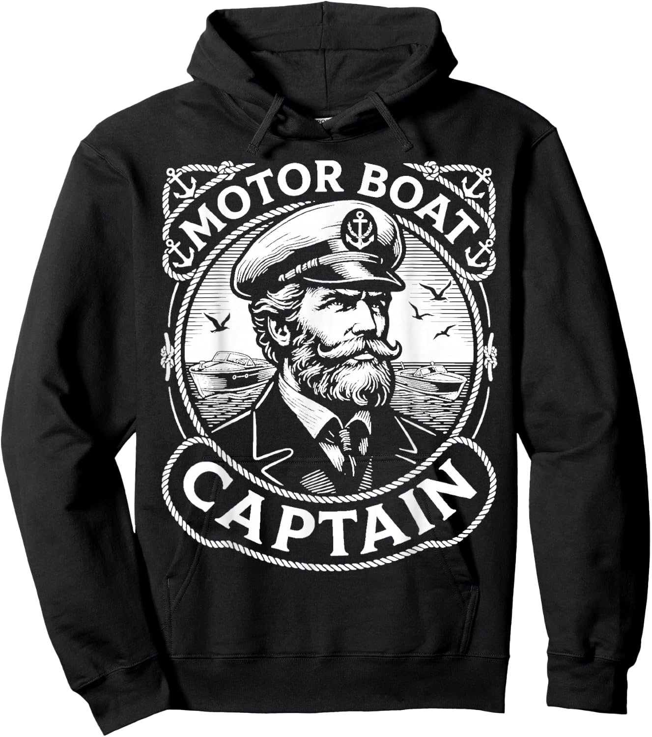 Funny Motor Boat Captain Vintage Retro Hoodie - Hoodie | Black