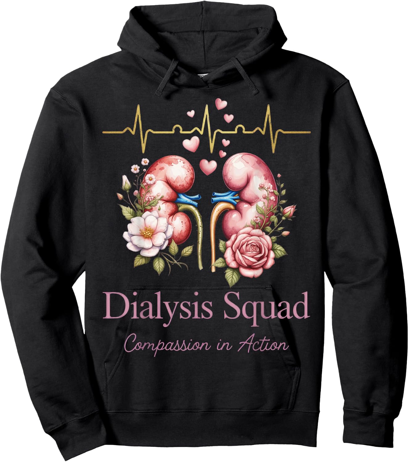 Dialysis Squad Compassionate Healthcare Team Heartbeat Hoodie - Hoodie | Black