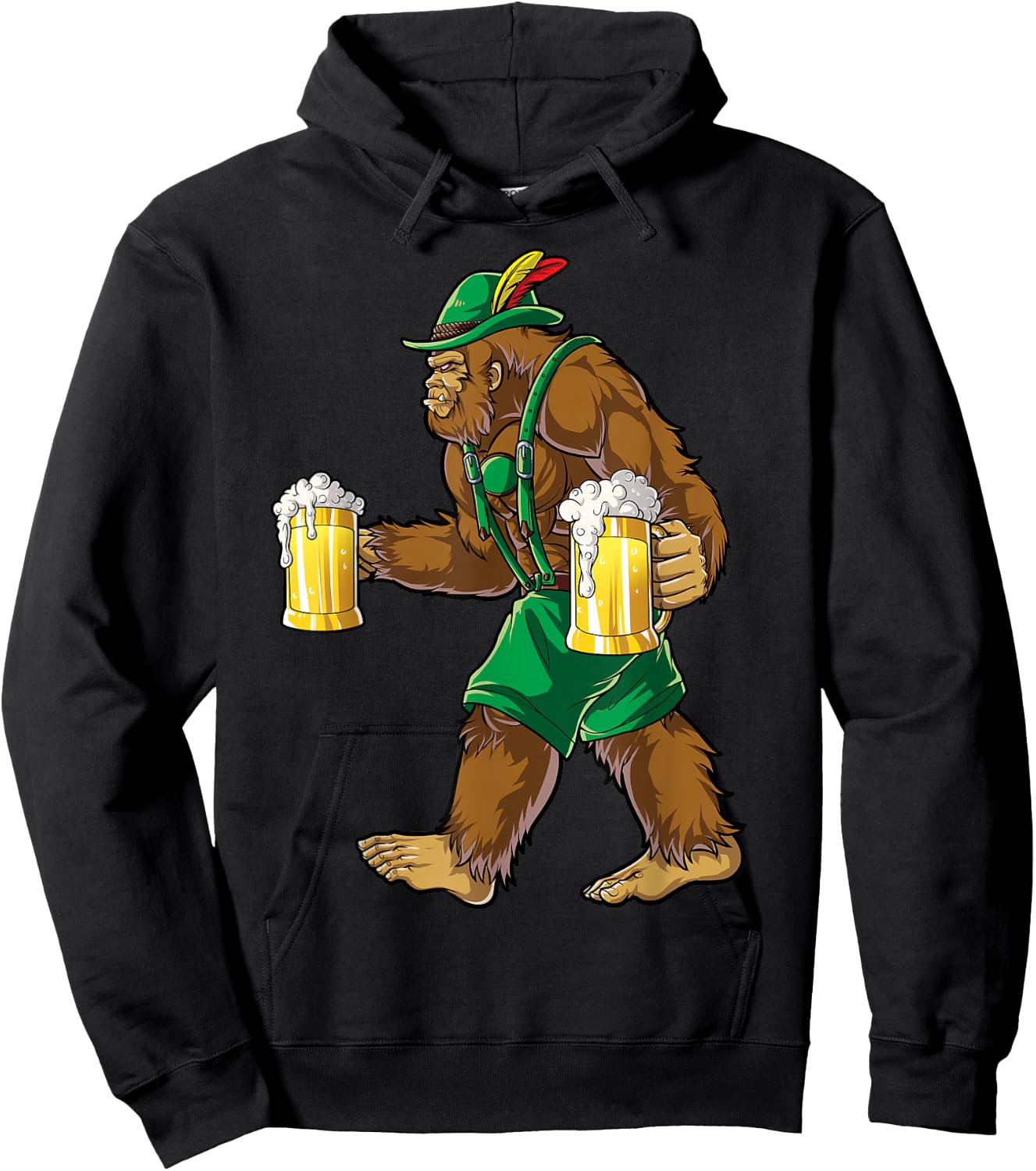 Bigfoot Lederhosen Oktoberfest Men Prost Beer Mug Hoodie - Hoodie | Black