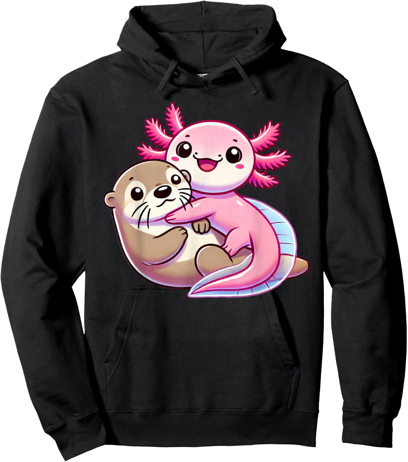 Cute Axolotl Hugging Otter Hoodie - Hoodie | Black