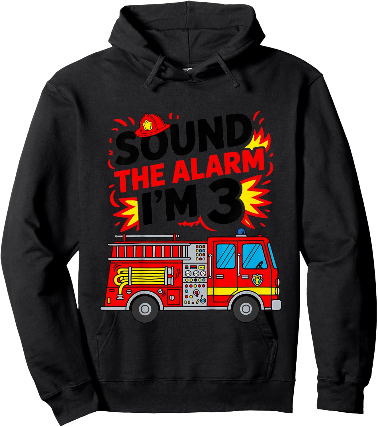 Kids Sound The Alarm I'm 3 Fire Truck 3rd Birthday Boys Kids Hoodie - Hoodie | Black