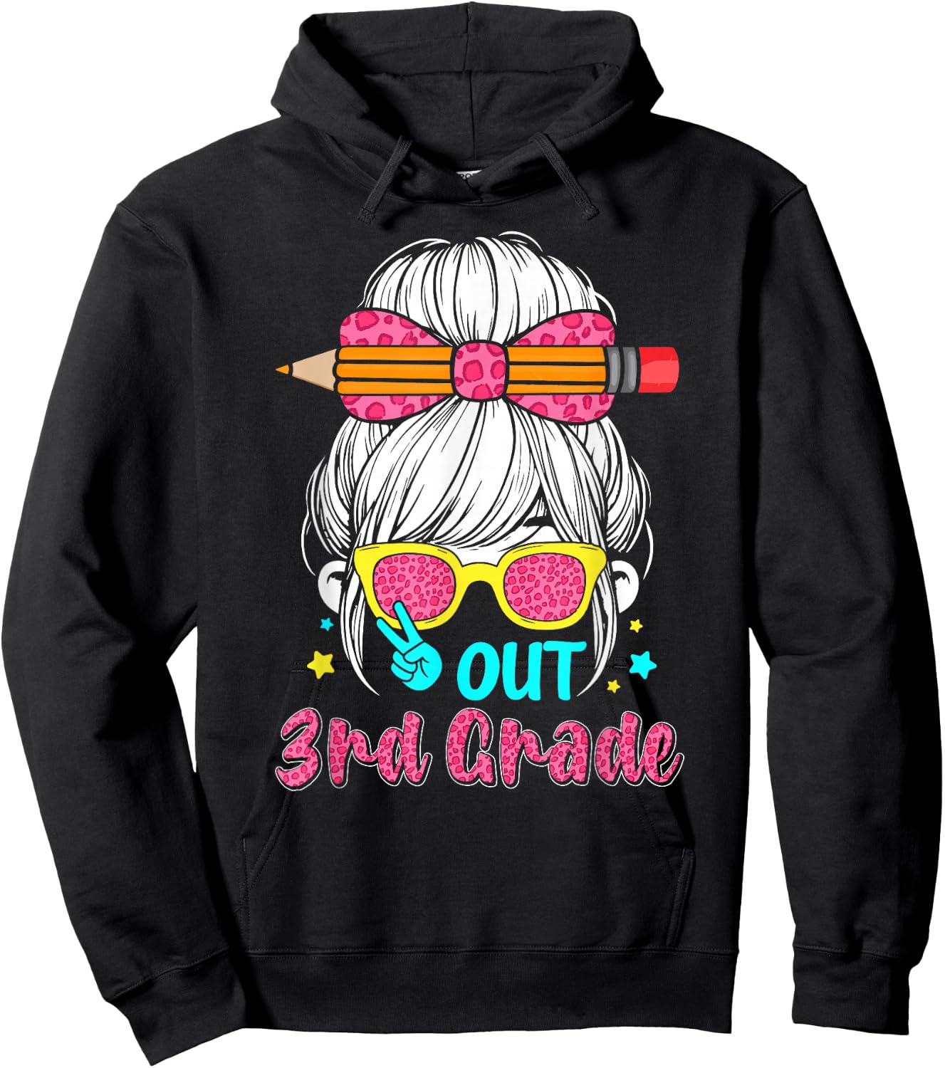 Peace out 3rd grade graduation shirt 2026 messy bun girls Hoodie - Hoodie | Black