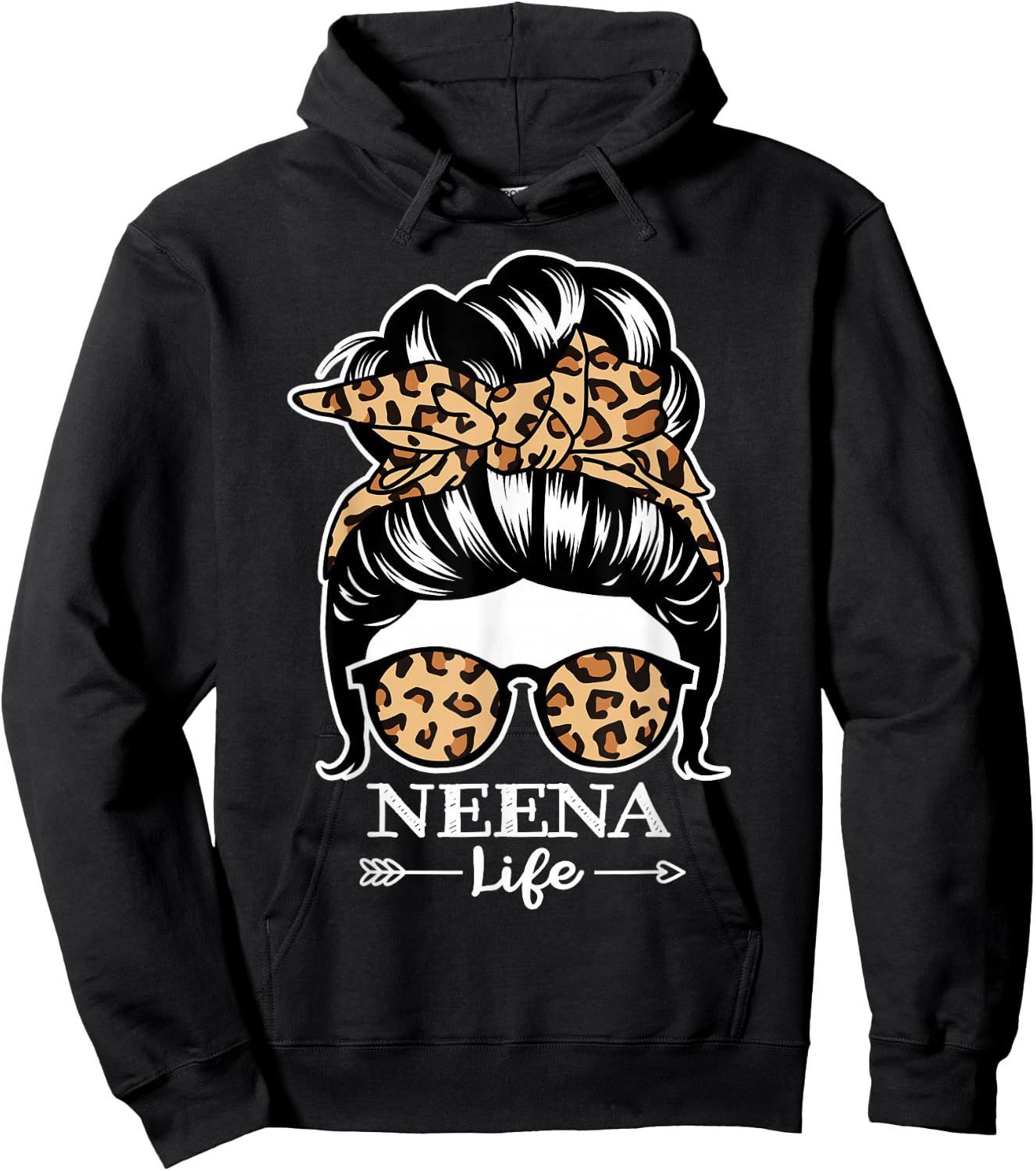 Neena Life Messy Bun Hair Funny Neena Leopard Hoodie - Hoodie | Black