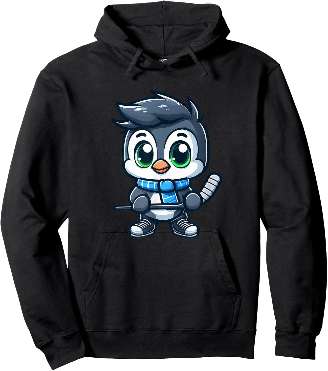 Cute Cartoon Penguin Hockey Player Ice Hockey Hoodie - Hoodie | Black