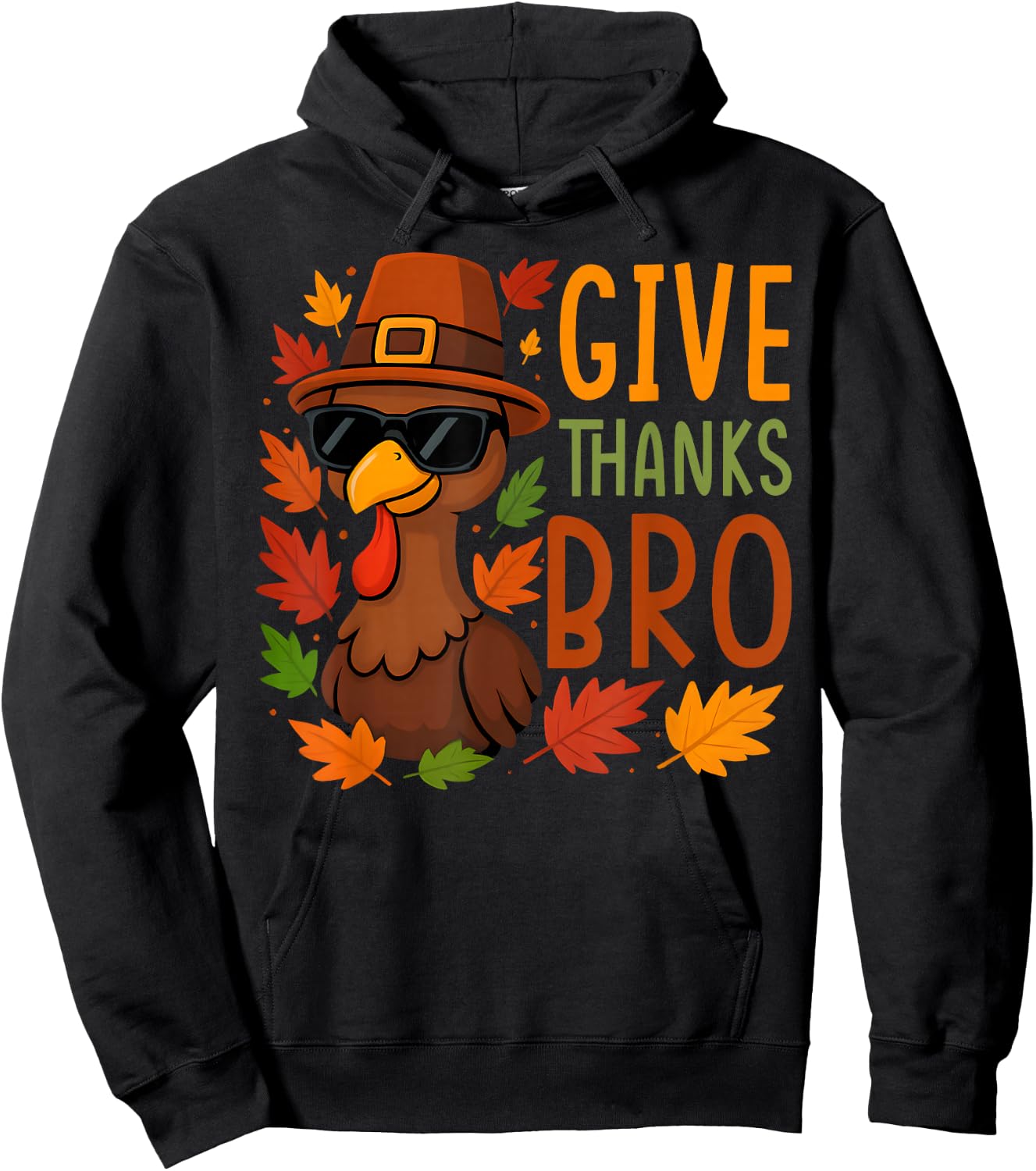 Give Thanks Bro Cute Turkey Thankful Thanksgiving Boys Hoodie - Hoodie | Black