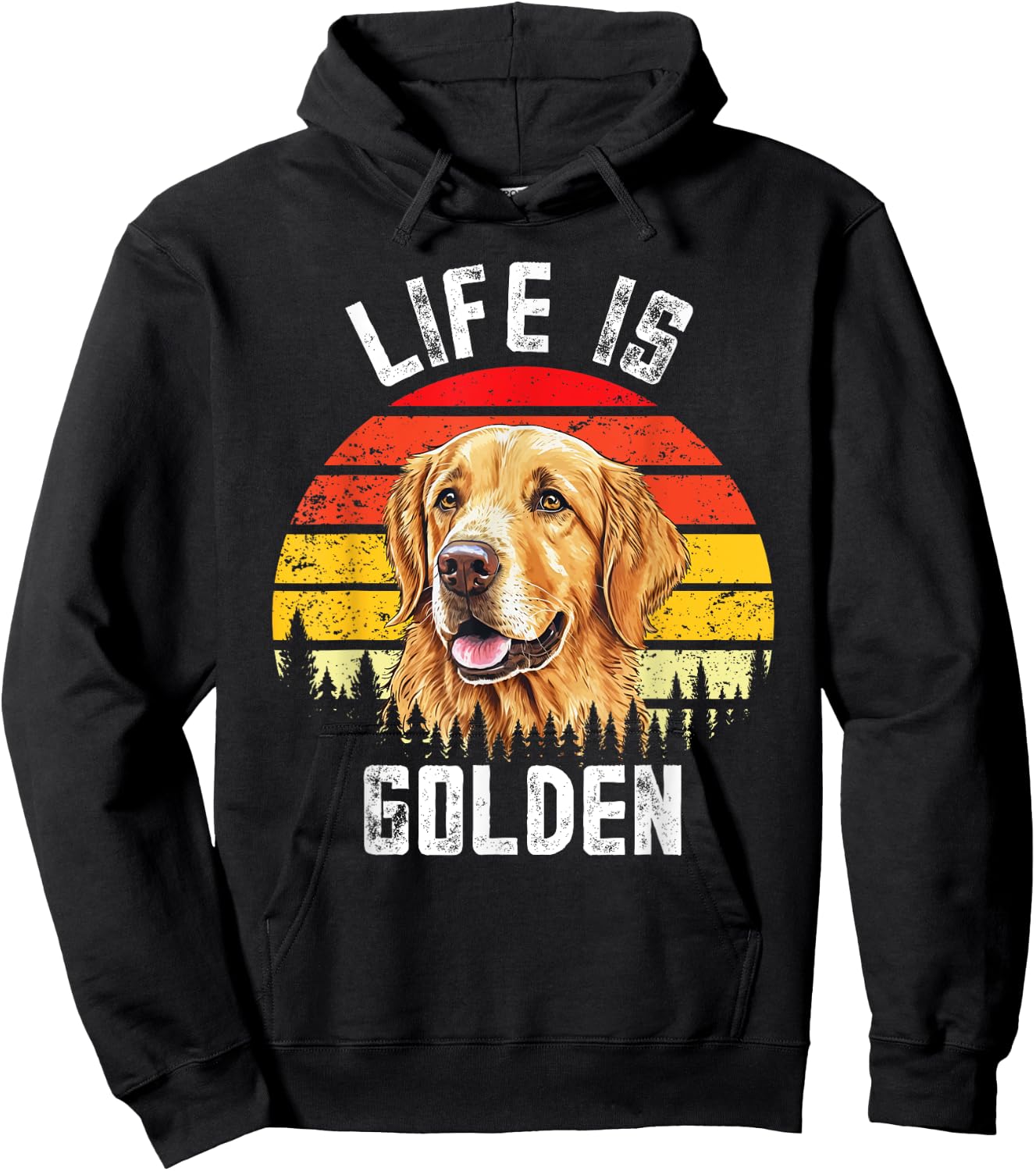 Vintage Life Is Golden Funny Golden Retriever Dog Lover Women Girls Kids Hoodie - Hoodie | Black