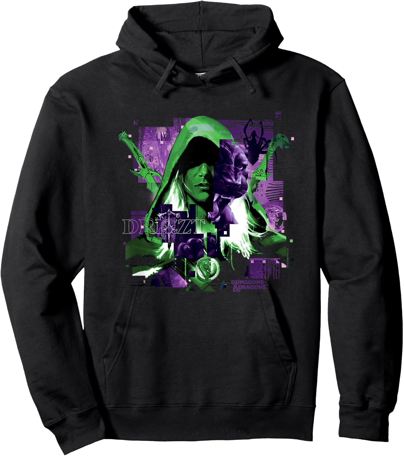 Dungeons & Dragons Drizzt Hooded Face Portrait Vintage Hoodie - Hoodie | Black