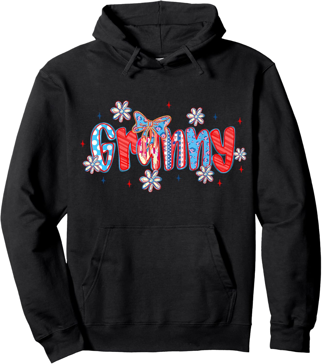Granny Bow Leopard Flowers Funny 4th of July Hoodie - Hoodie | Black