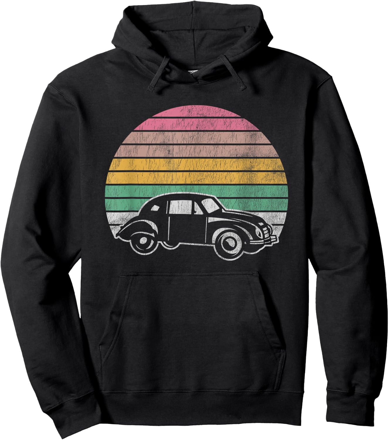 Classic Retro Car Nostalgic Sunset Scene Hoodie - Hoodie | Black