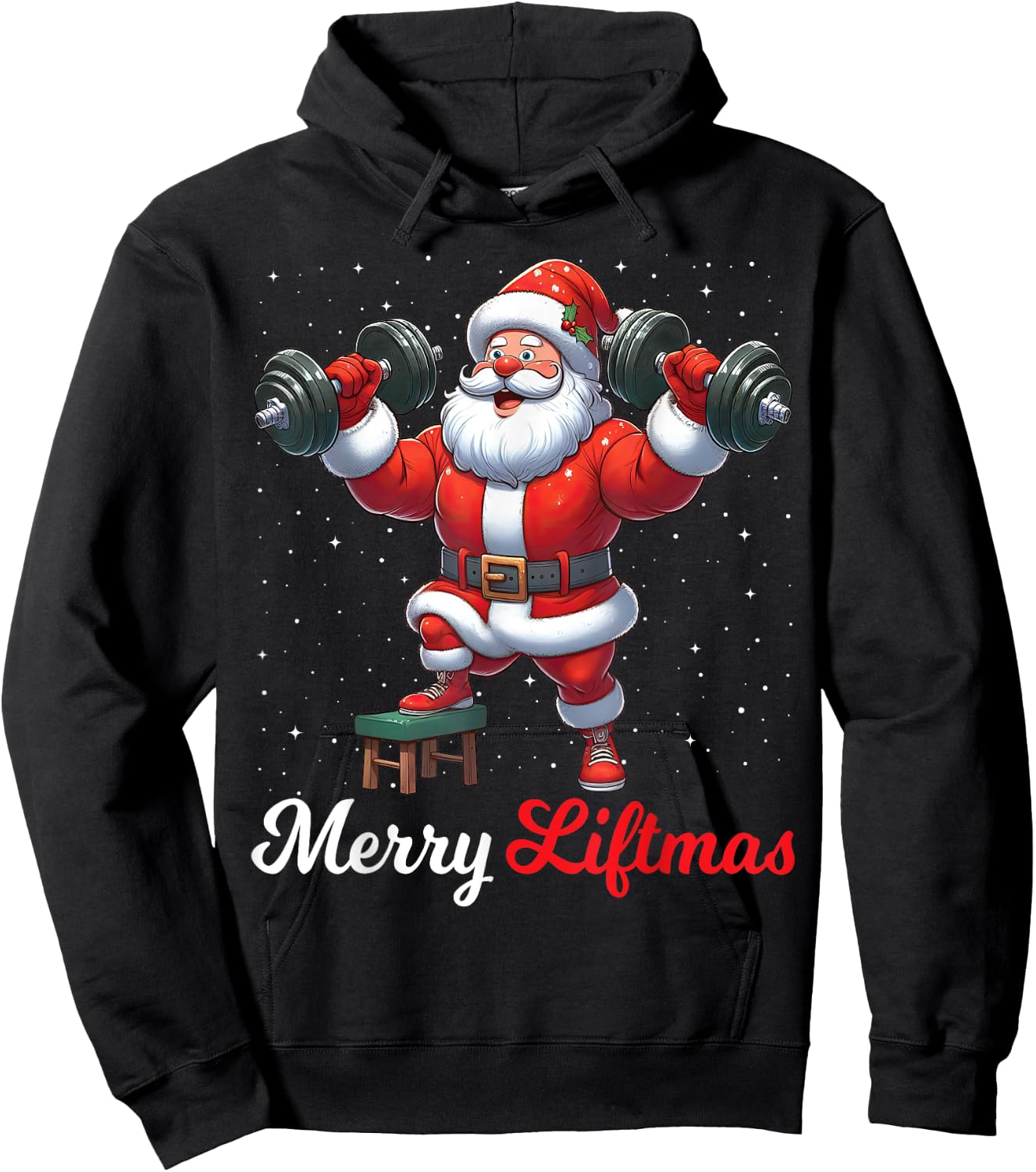 Merry Liftmas Santa Weightlifting Gym Fitness Christmas Snow Hoodie - Hoodie | Black