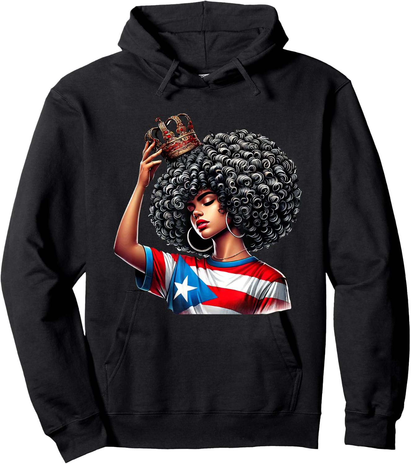 Afro Boricua Queen Puerto Rican Princess Flag Crown Latina Hoodie - Hoodie | Black