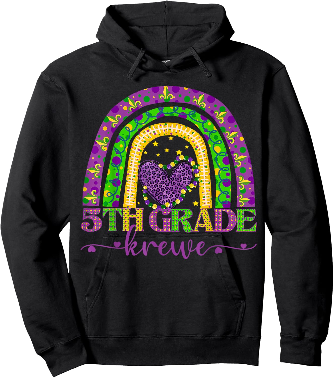 Mardi Gras Teacher 5th Grade Krewe Rainbow Leopard Carnival Hoodie - Hoodie | Black