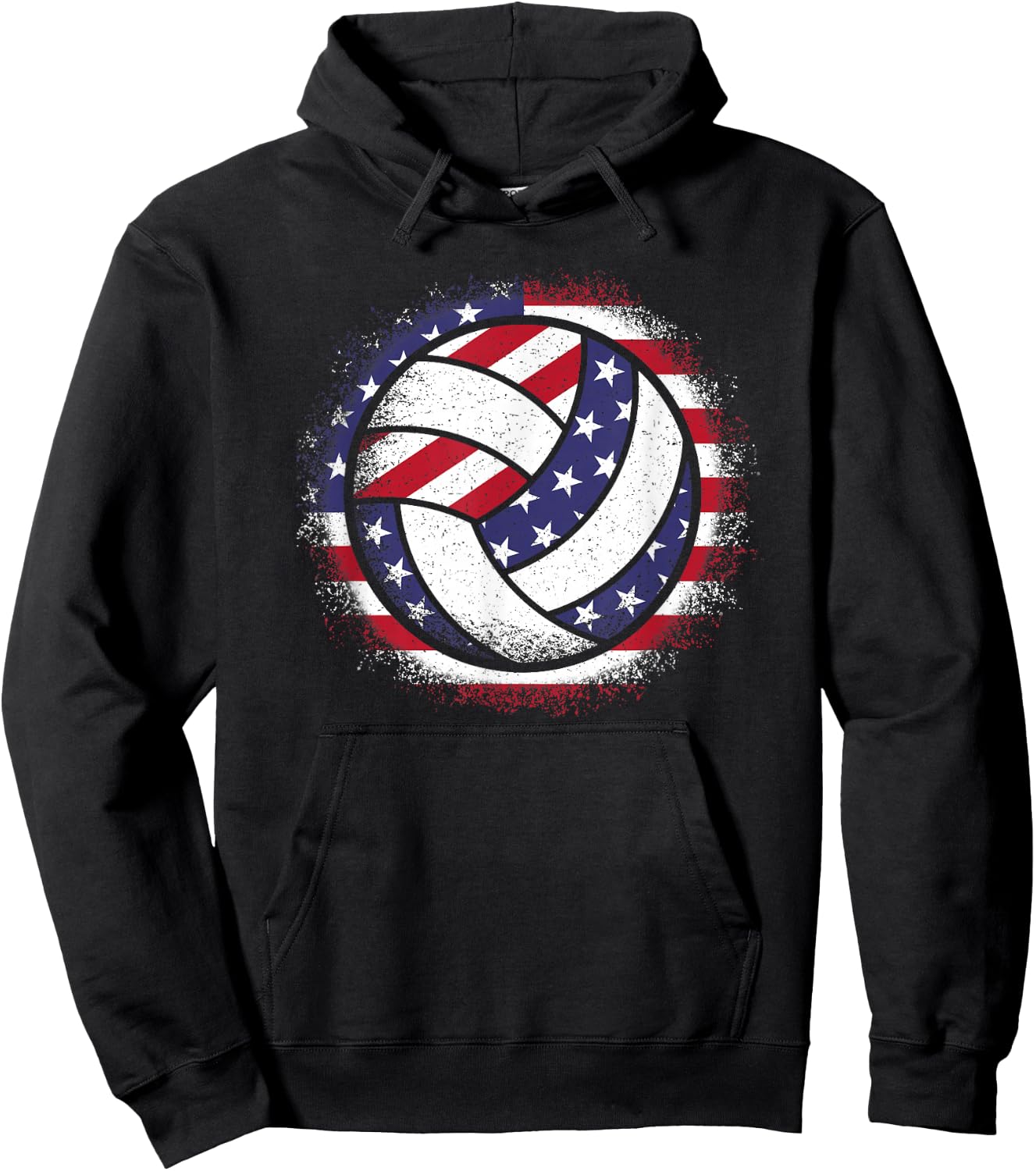 Volleyball American Flag Vintage Volleyball Lover Men Women Hoodie - Hoodie | Black