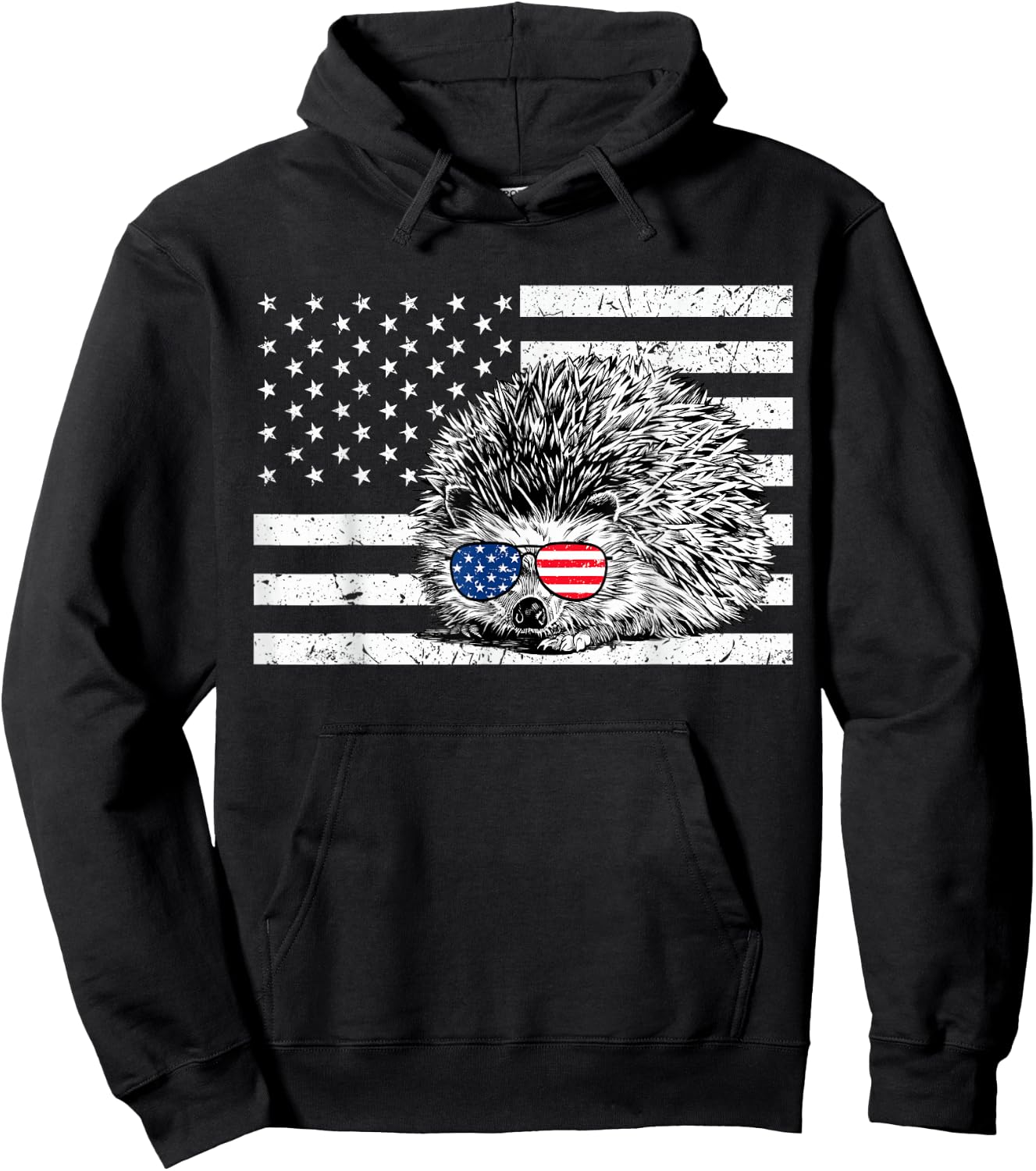 Hedgehog 4th of July Animal US American Flag Patriotic Hoodie - Hoodie | Black