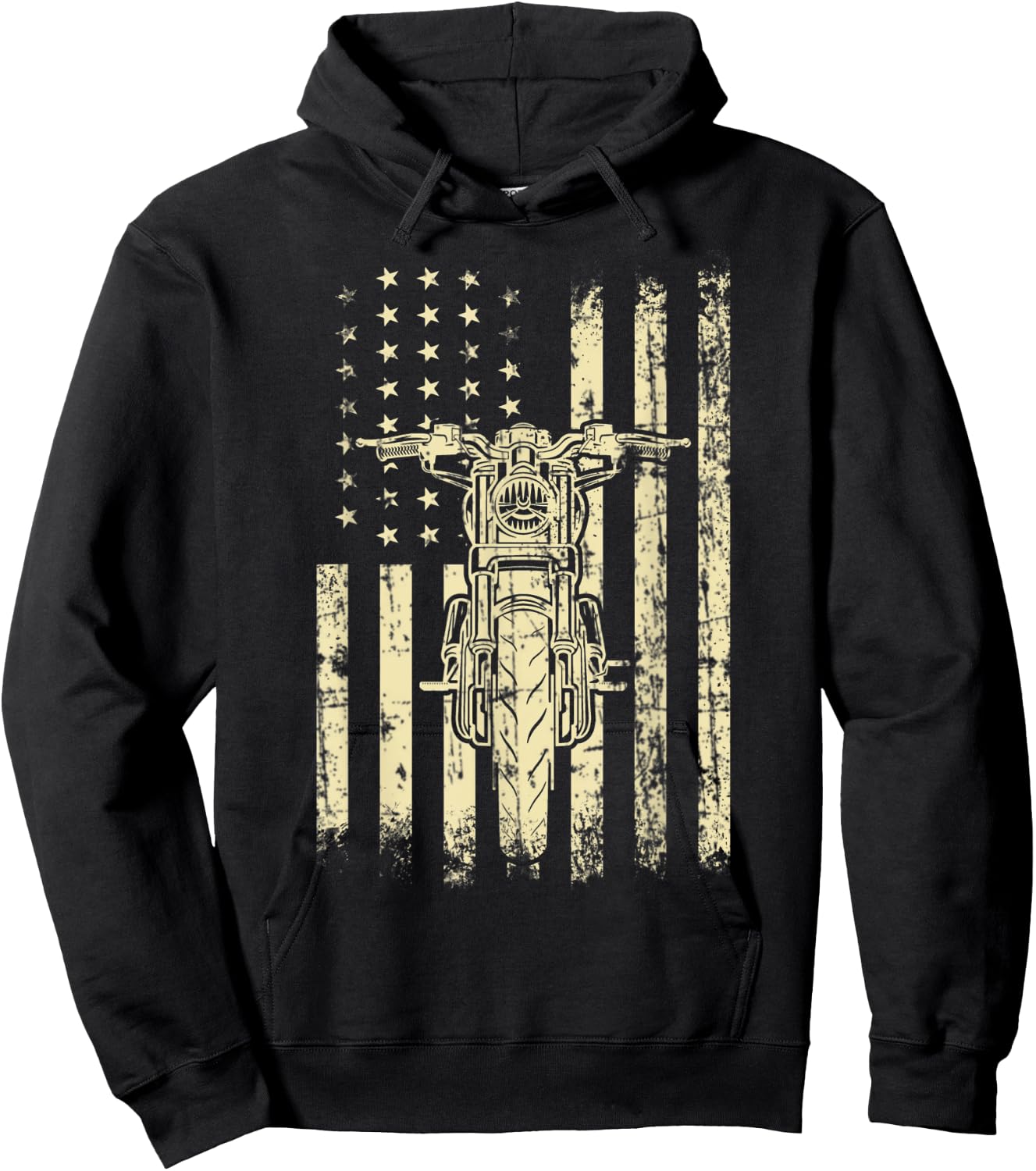 Vintage American Motorcycle American Flag Cool Biker Gift Women Kids Men Hoodie - Hoodie | Black