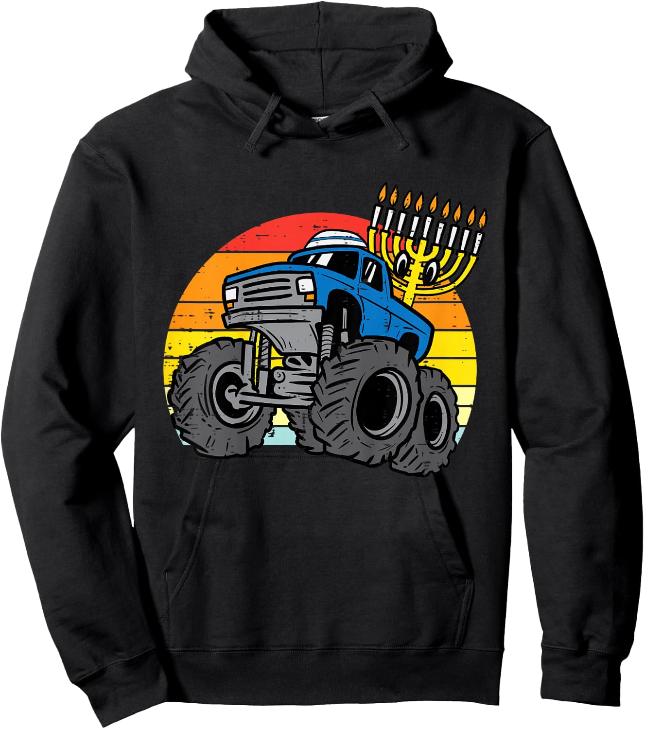 Kids Hanukkah Monster Truck Chanukah Jewish Toddler Boys Kids Hoodie - Hoodie | Black
