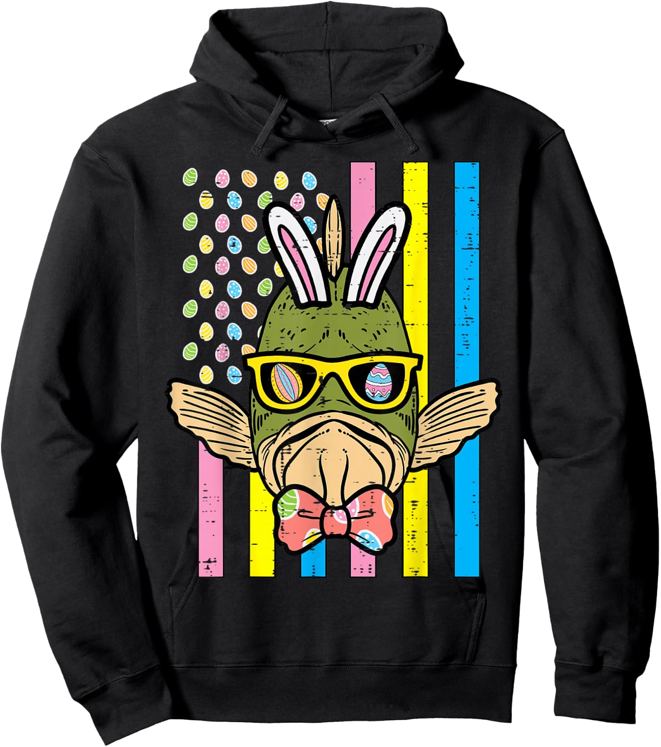 Easter Bunny Fish US Flag Funny Patriotic Men Boys Kids Teen Hoodie - Hoodie | Black